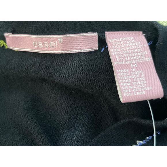 Easel Cardigan Sweater Black Embroidered Floral Heart Dainty Preppy Academia - Picture 5 of 6